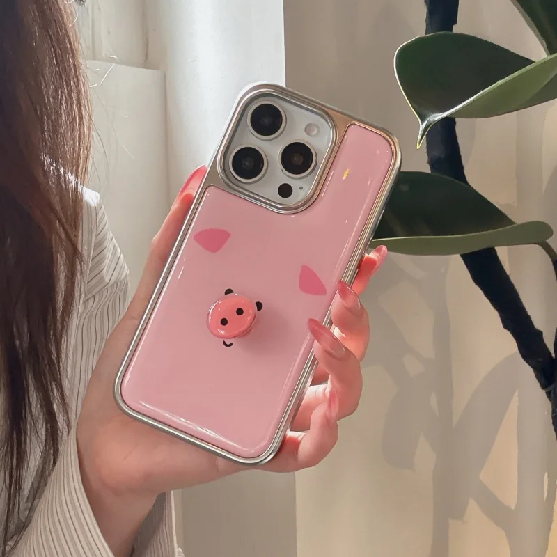 

Funny Cute Pink Pig Phone Case For iPhone 17 Pro 16 15 14 Pro Max Protective Cover Fashion Plating Shockproof Cases For iPhone 1