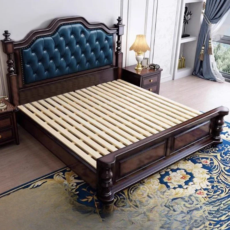 Queen Size European Double Bed Simple Wood Style Wooden Floor Full Size Twin Bed Modern Storage Space Cama Furniture For Bedroom