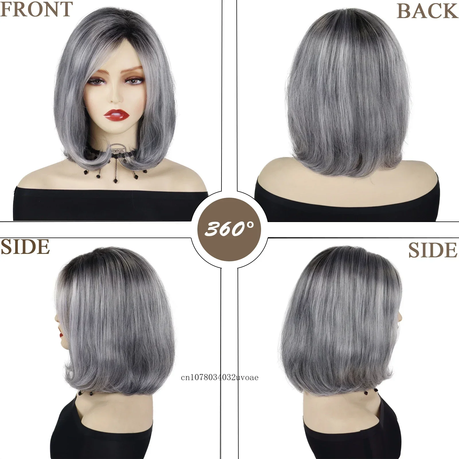 Short Grey Wig Natural Synthetic Bob Wigs Dark Root Seniors Women Wig Natural Haircuts Trendy Elderly Curly Hair Ombre Color Wig