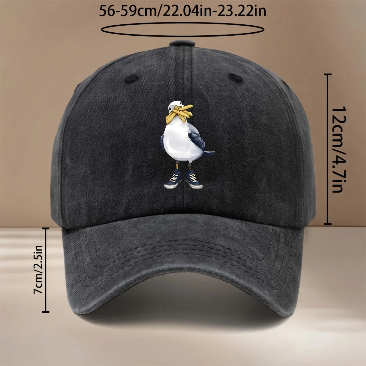 This Is a Comfortable, Personalized, Adjustable-Size Six-Panel Baseball Cap with a French Fries Seagull Pattern, Suitable for Bo