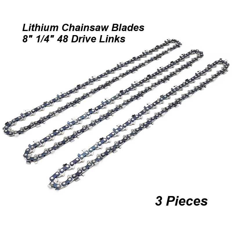 

Garden Tool Parts Accessories 3pcs 8 Inch Chain Saw Blade 1/4" 48 Links Chain for Lithium Electric Chainaw