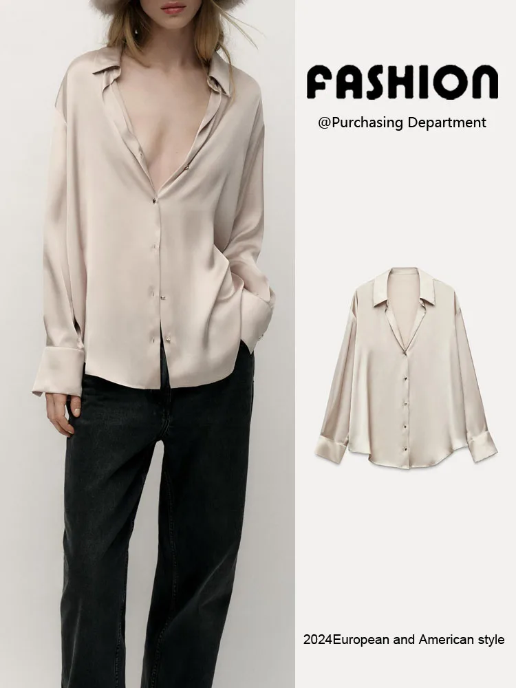 

Весенняя новинка: женская повседневная комфортная блузка из шелковистого сатина с длинным рукавом, тонким воротником, для офиса, модная, из чистого хлопка.