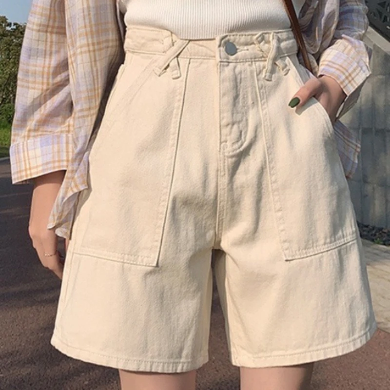 

Summer 2025 Korean Version of Loose High Waist Short Straight Wide Leg Denim Shorts
