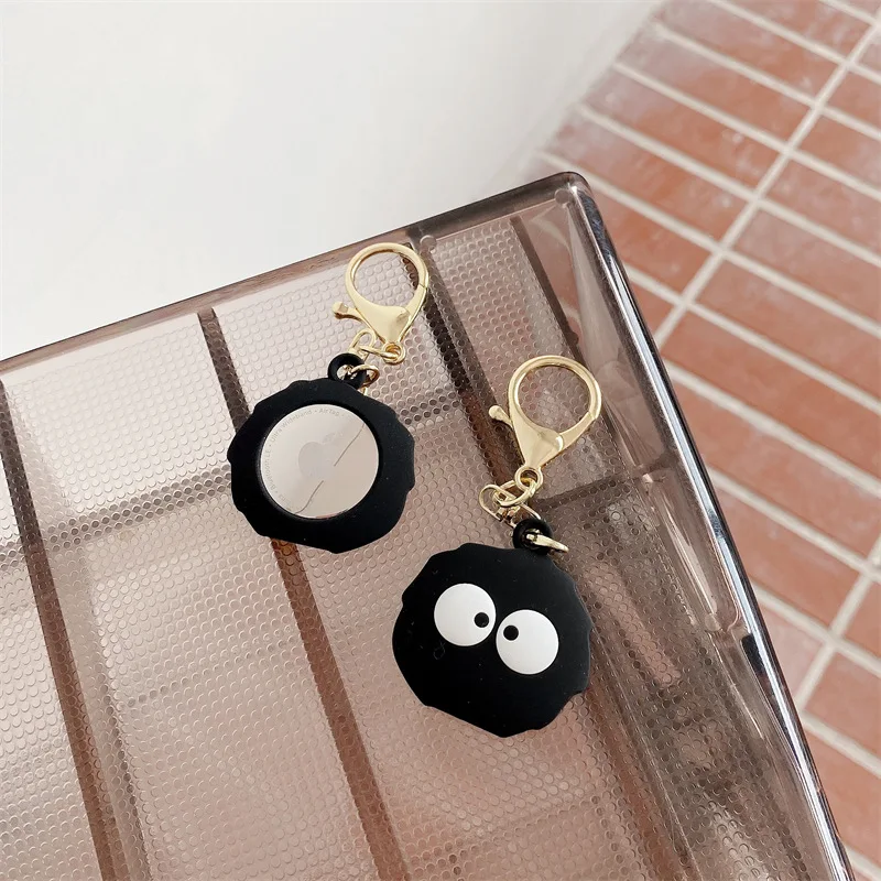 Cute Black Charcoal Briquettes Biscuit Shape Keyring For Apple AirTag Case Silicone Protective Case Locator Tracker Keychain