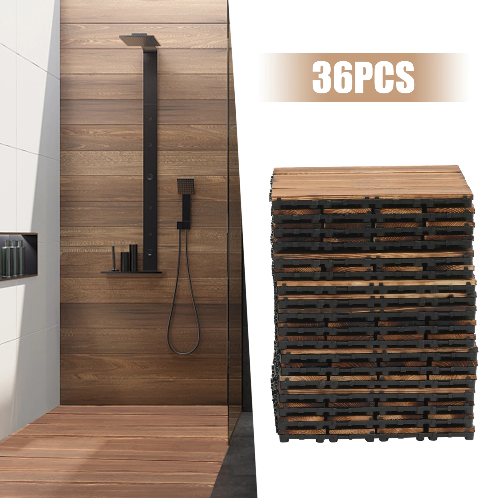 

Elegant Brown Camphor Pine Wood Flooring Tiles 36 PCS Mold-Proof, 3T Bearing, Aesthetic & Practical Easy DIY, Eco-Friendly