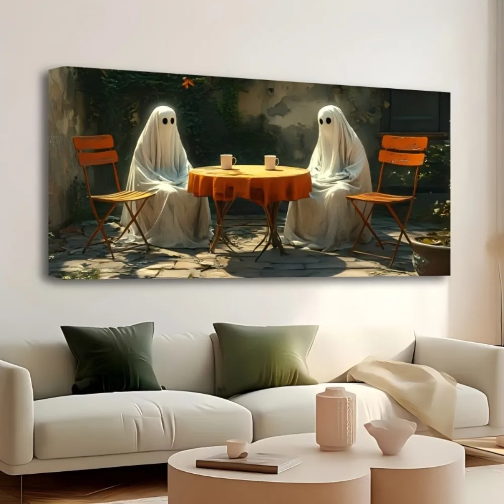 

Spooky Ghost Party Canvas Wall Art - 1.5 "thick pine solid wood frame, spooky Dark Collegiate style
