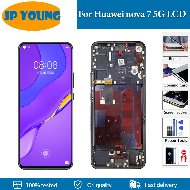 

6.53" AMOLED For Huawei Nova 7 5G LCD Display JEF-AN00 JEF-NX9 JEF-AN20 Touch Screen Assembly For Huawei Nova 7 LCD Replacement