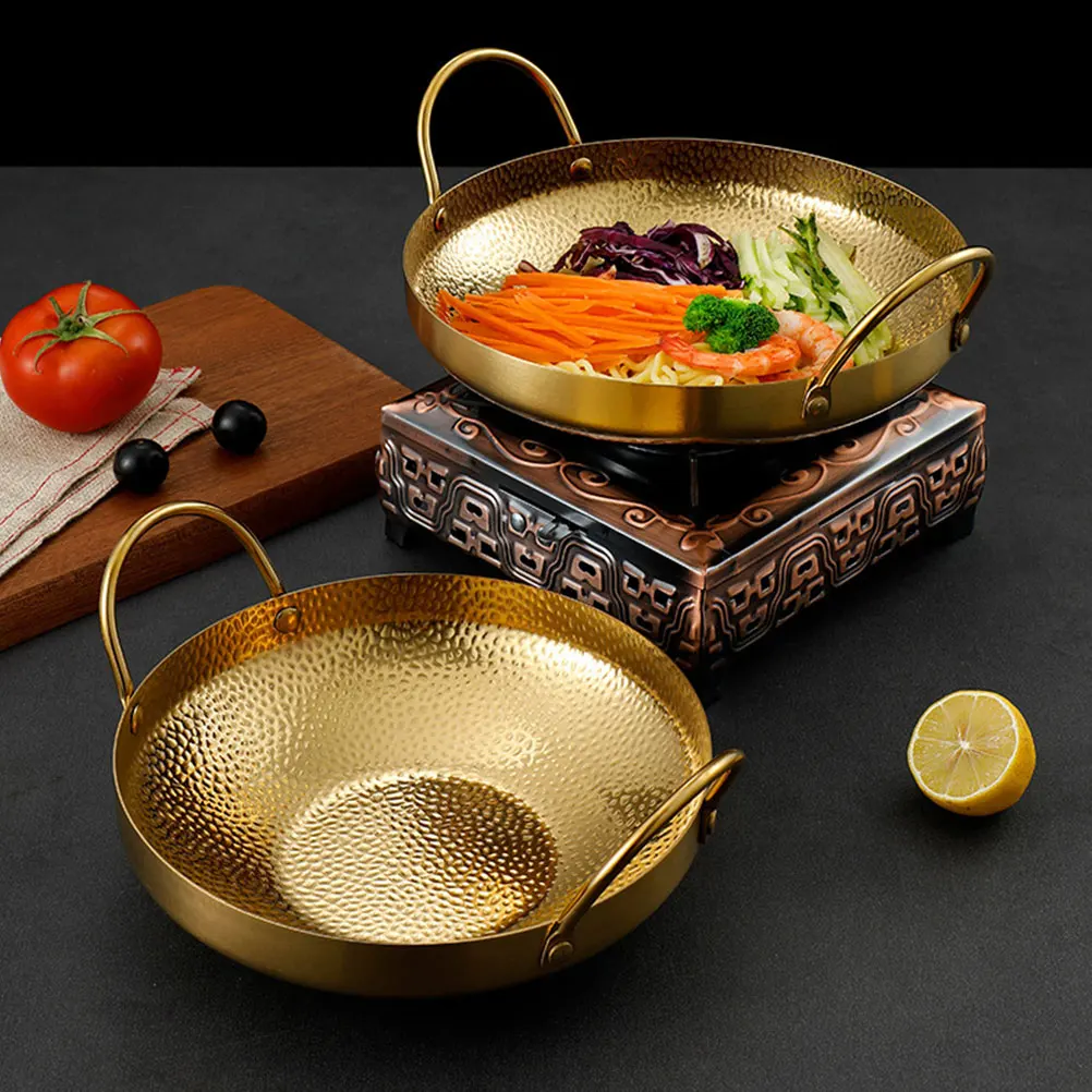 

Stainless Steel Wok Double Handle Cooking Pot For Stir Fry Hot Pot Ramen Home Kitchen Restaurant Use