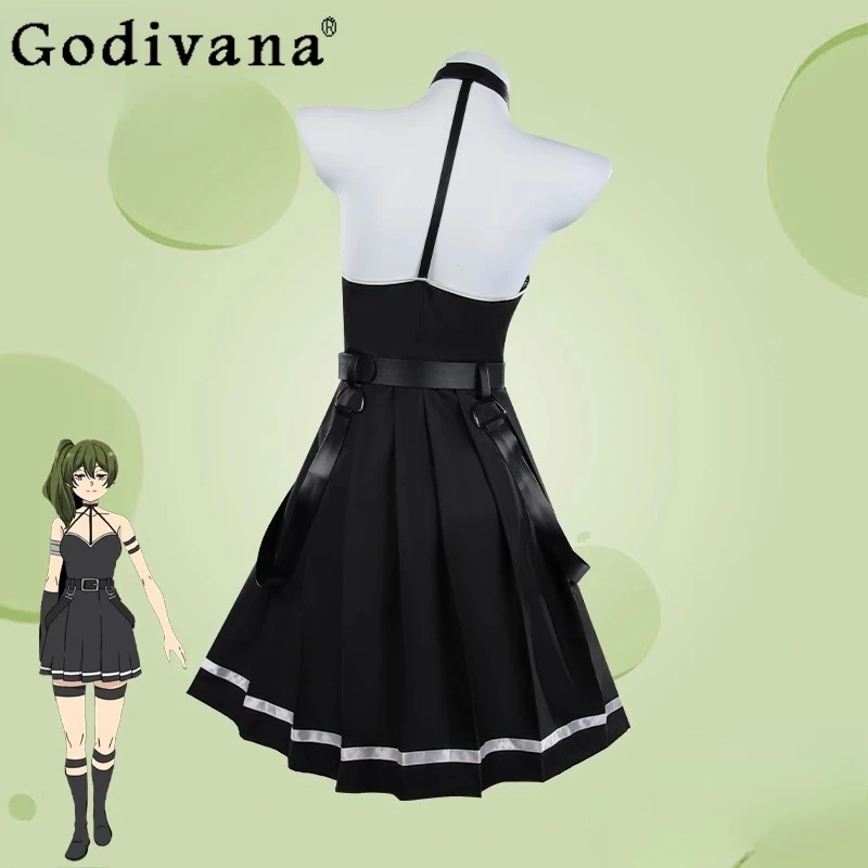 فستان نسائي أسود مثير كوس ثنائي الأبعاد للرسوم المتحركة فستان نسائي بدون أكمام لعب الأدوار في الهالوين