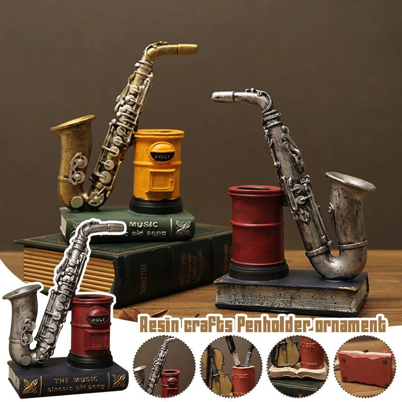 

Resin Handicraft Pen Holder Ornaments Office or Home Saxophone Violin Decoration Household Pen Holder Office Accessories