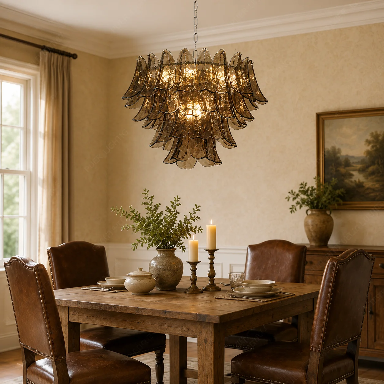 Smoked Glass French Vintage Chandelier Luxury Villa Living Room Dining Pendant Light  Linear Dining Pendant Light, 3 Color Light