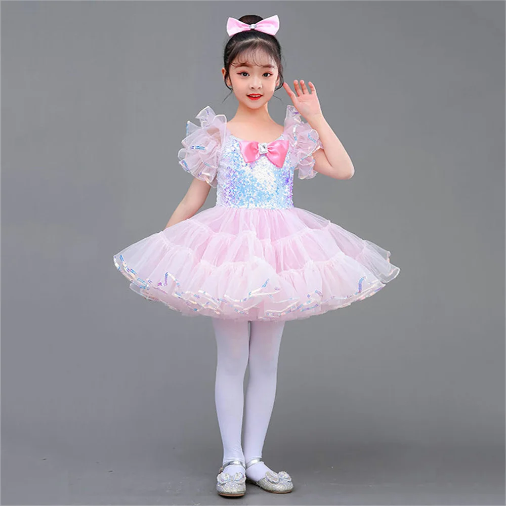 Tutú de Ballet profesional clásico para niños, vestido de princesa con lentejuelas, trajes de escenario de Ballet rosa para niñas, vestido de espectáculo para niñas