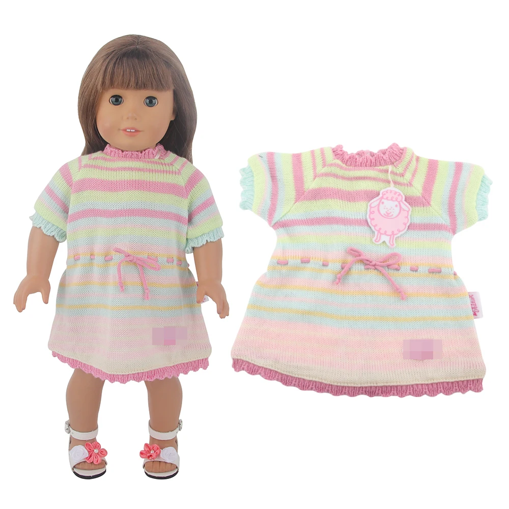 Cute Wool Doll Dress Coloreul Striped Skirt Clothing For 18 Inches American&43cm Baby New Born,OG Girl Dolls Toy Girls Gift