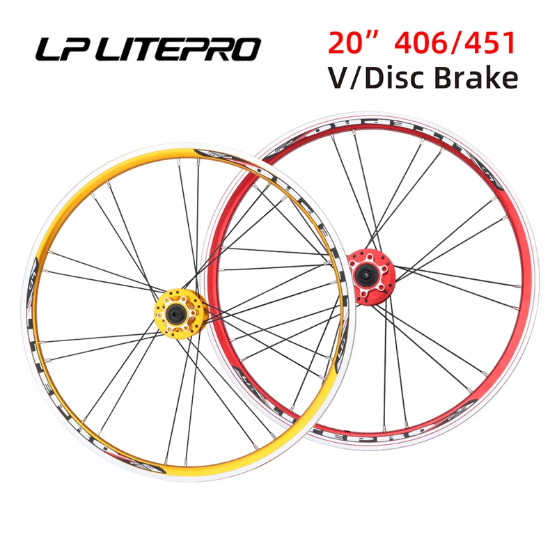 LP Litepro Set di ruote per bici da 20 pollici 406/451 Set di ruote per bicicletta pieghevoli BMX con freno a disco/V