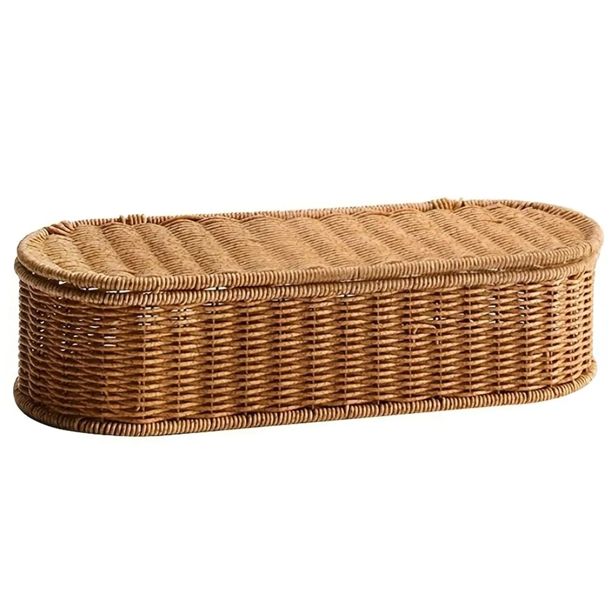 Bohemian Imitation Rattan Storage Basket - Woven Storage Box, Dust-Proof Cutlery Frame, Home Basket Kitchen Organizer Large Size