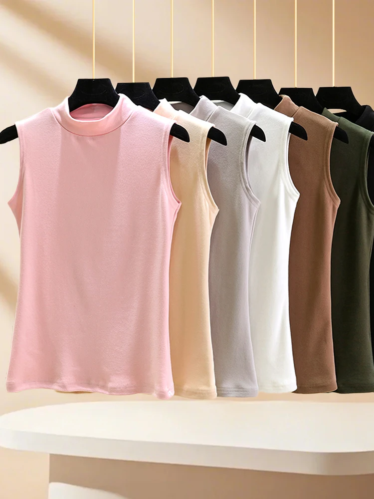 

Warm Fce Lined Vest Women's Svel High Collar Slimming Top Self-Heating Base Layer irt for Winter Youth Pure Color