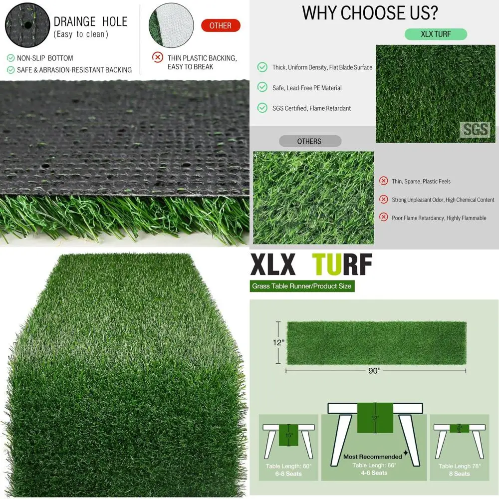 

Artificial Turf Table Runner for Christmas, Football Party, and Golf-Themed Weddings, 90 Inches