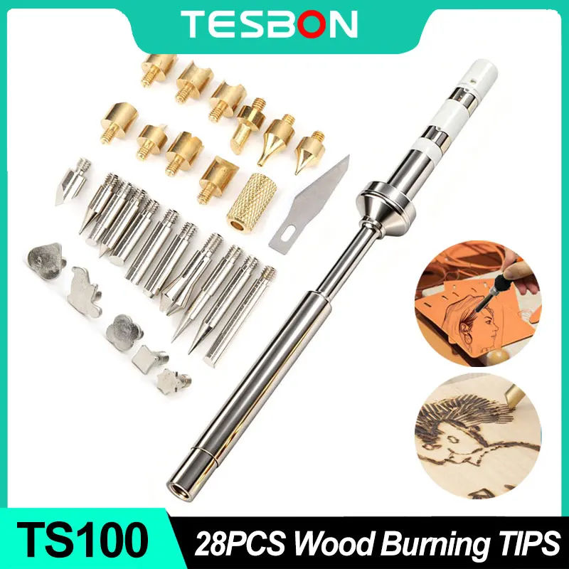 

Нагреватель для термопистолета TS100/TS101/PIne64 PInceil с 28 насадками для пирографии, ручка для выжигания по дереву, тиснения, резьбы, DIY