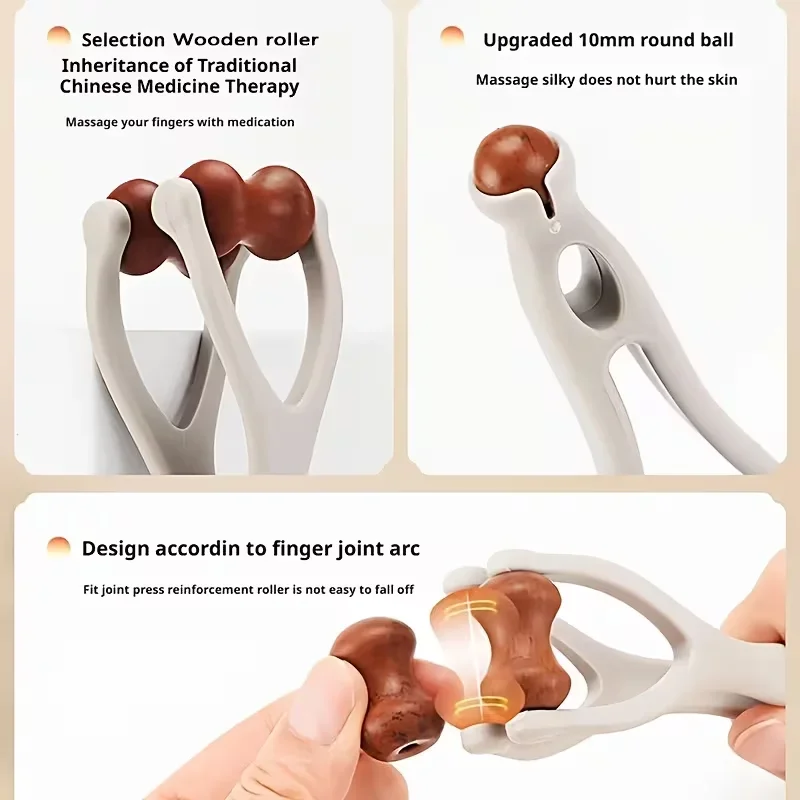 1/2-Piece Solid Wood Finger Massager Roller, Featuring 360° Roller Clip‑on Design for Hand Meridian Relief