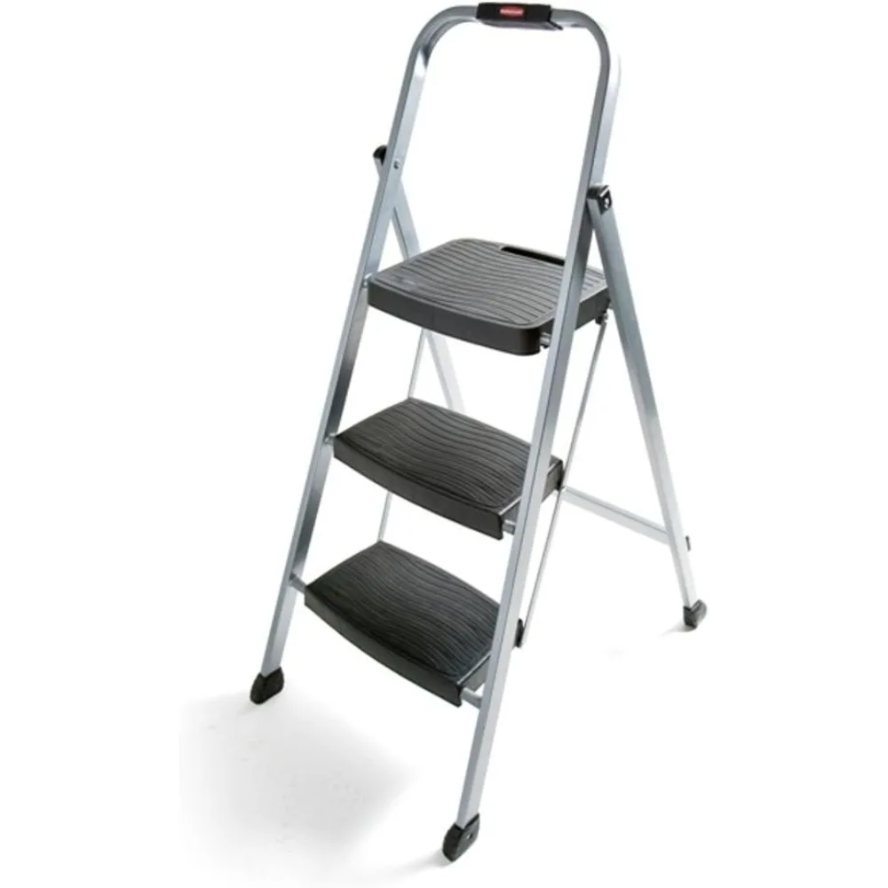 

3-Step Steel Step Ladder with Hand Grip, 200 lb Capacity, Silver Safety Household Ladder