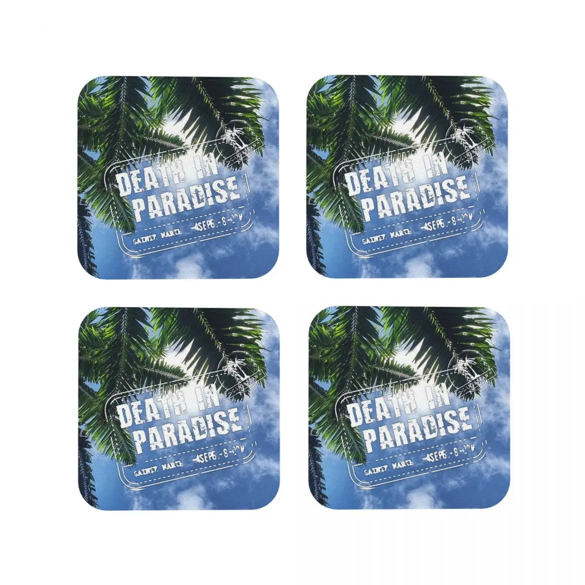 BBC Death In Paradise Log Coasters Kitchen Placemats Waterproof Insulation Cup Mats For Decor Home Tableware Pads Set of 4