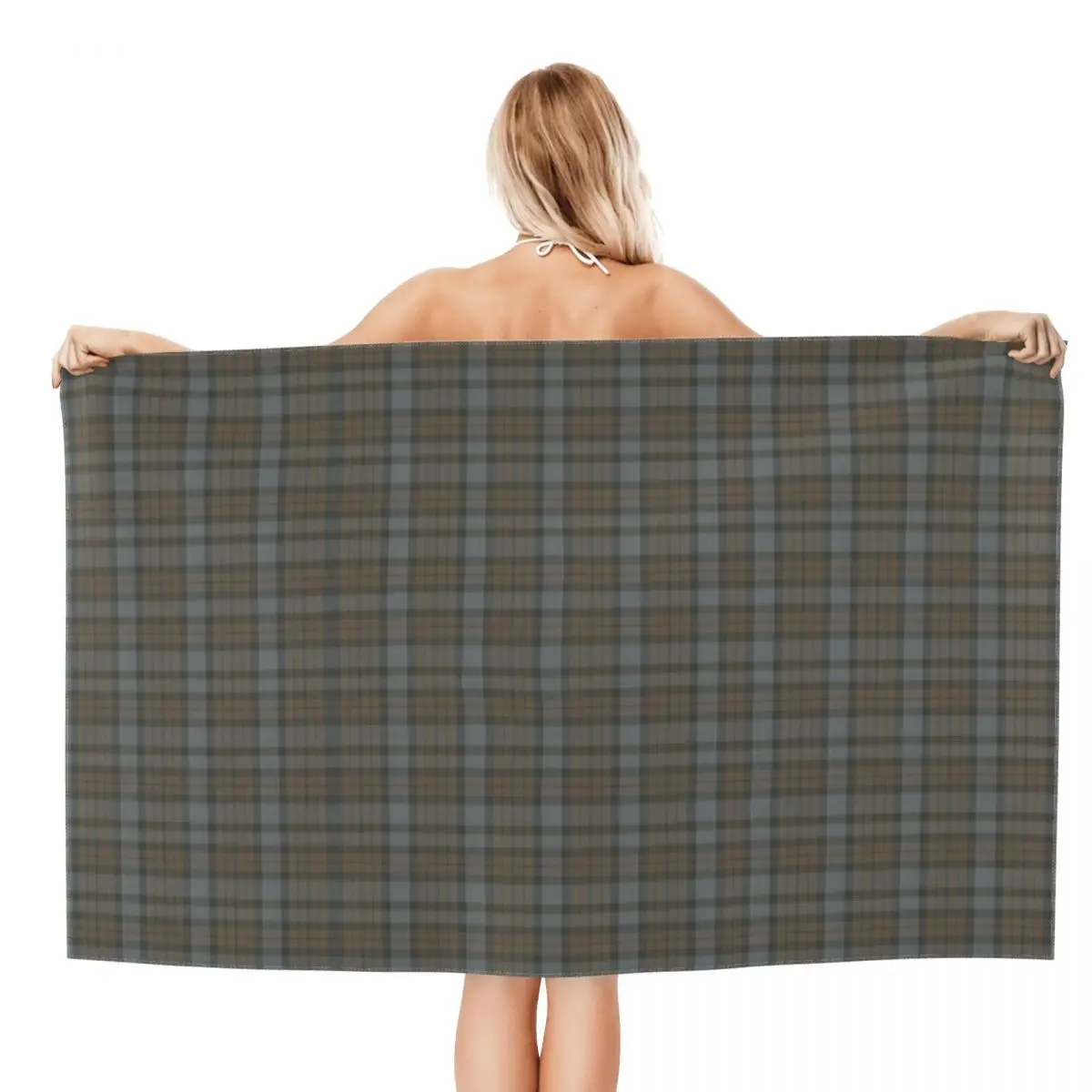 Custom Brown Grey Plaid Tartan Textured Absorbent Microfiber Bath Beach Towel Quick Drying Classic Gingham Shower Pool Towels