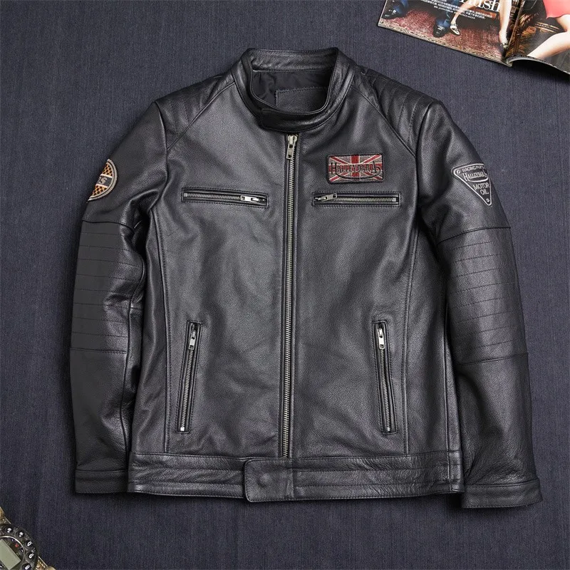 Spring Autumn Fall Fashion Coat for Man Genuine Leather Natural Real Cowhide Jacket Male Windbreaker Black Vintage Grey 4XL 5XL