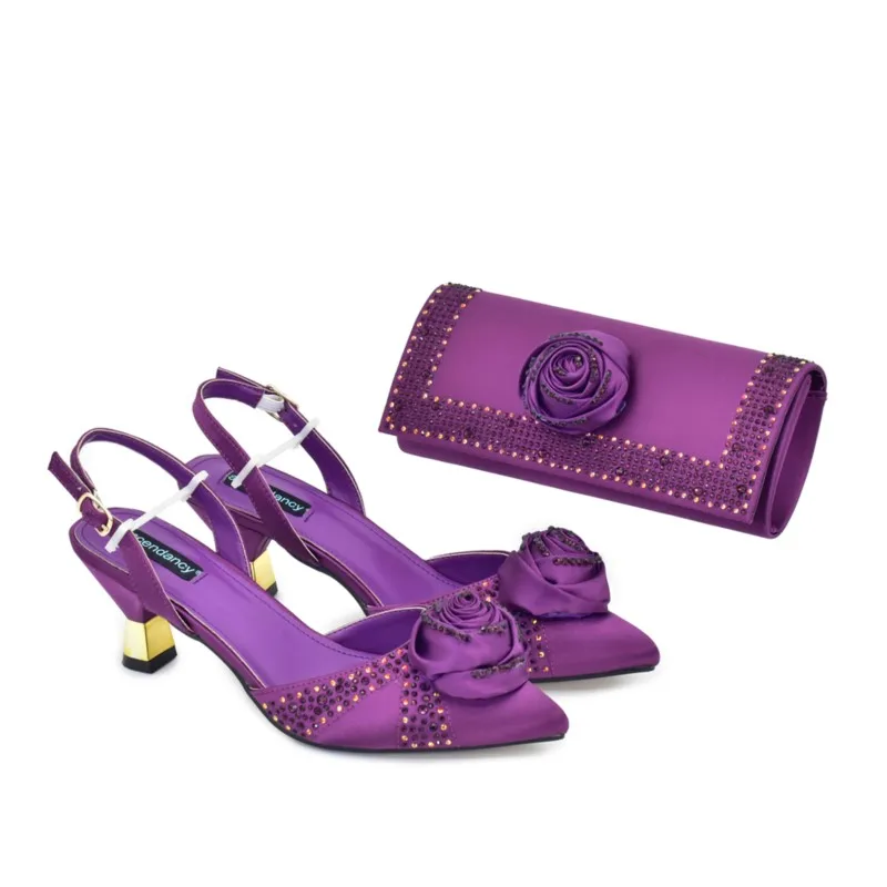 

Новое поступление, нигерийский женский итальянский дизайн, комплект обуви и сумок цвета фуксии, украшенный стразами, сумочка для свадебной вечеринки