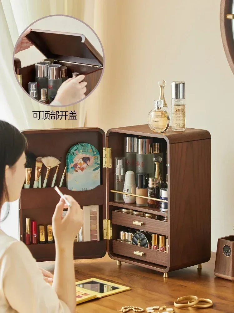 Solid wood cosmetics storage box, desktop dust-proof cosmetic cabinet, skin care product rack Hot sales