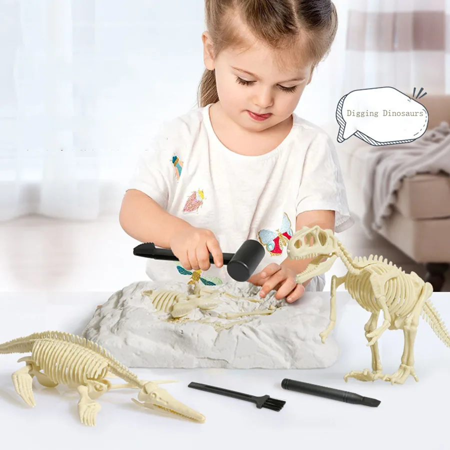 Archaeological Excavation Toy Dinosaur Fossil Wholesale Skeleton Luminous Gemstone Children\'s DIY Handmade Necklace