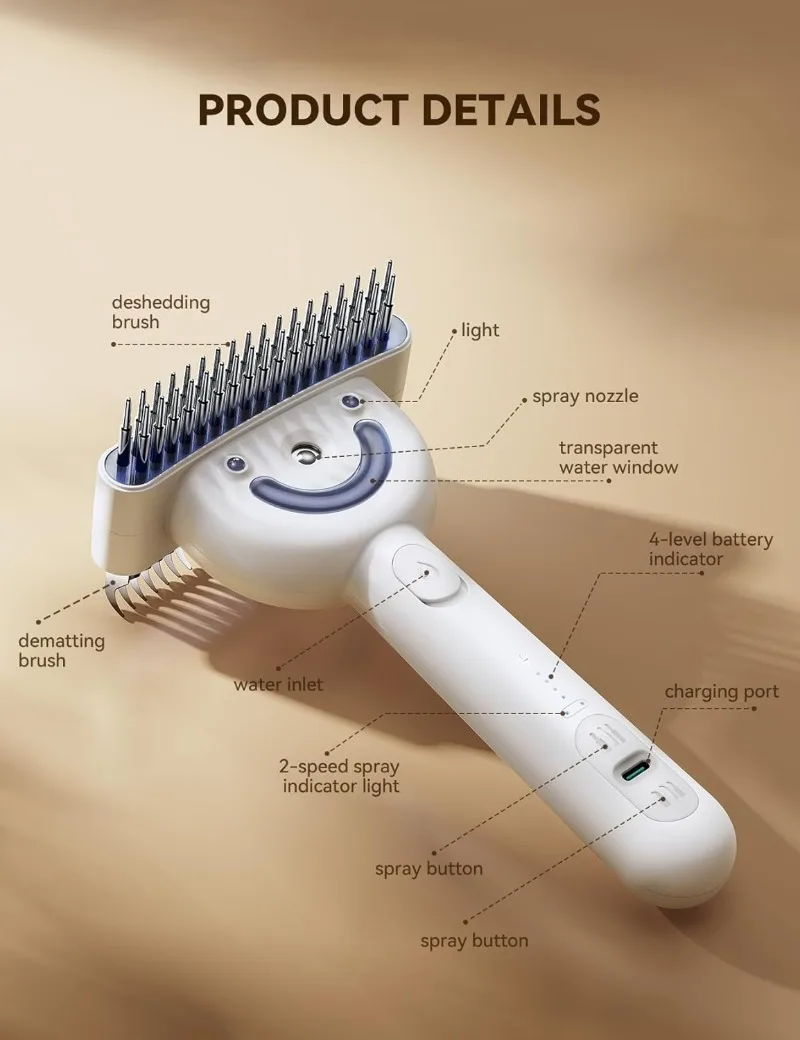 Rechargeable automatic portable pet spray brush, silent and environmentally friendly