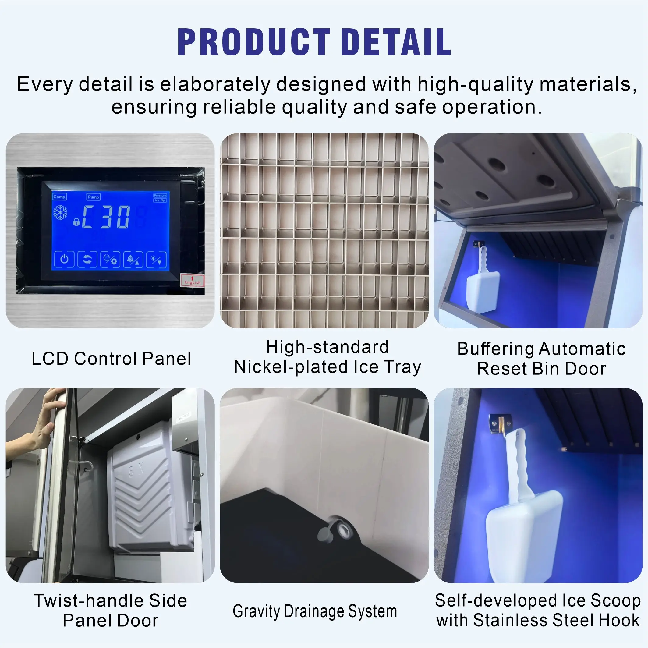 BY-1000W(B) 450kg Semi-square Ice Cube Maker Machine Water Cooled Food Grade Stainless Steel for Coffee Cold Drink Shop