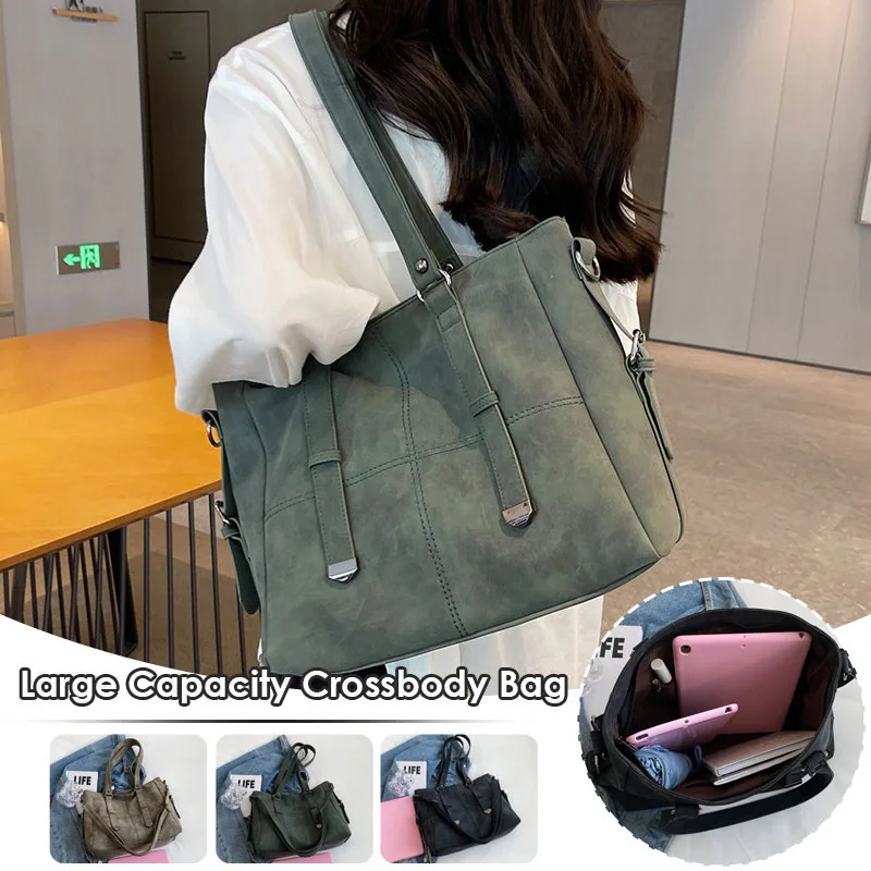 Women Lady Retro Handbag Large Tote Pu Leather Shoulder Bag Commuting Crossbody All-In-One Vintage Class Commute Tote Bag