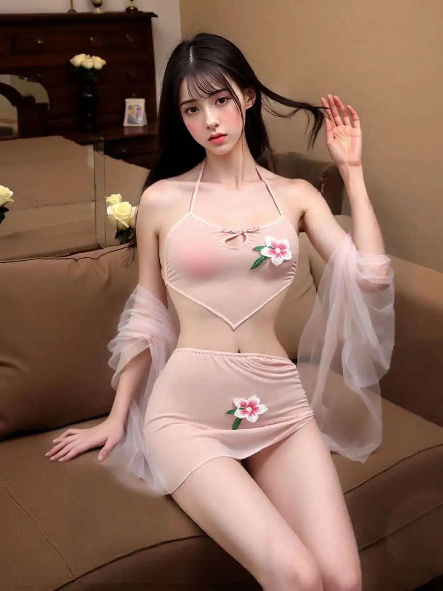 Pure Desire เซ็กซี่ดอกไม้เย็บปักถักร้อยสั้นชุด Backless Deep V Suspenders แขนกุดแขวนคอสั้นชุด Charming Fiery Q0AT