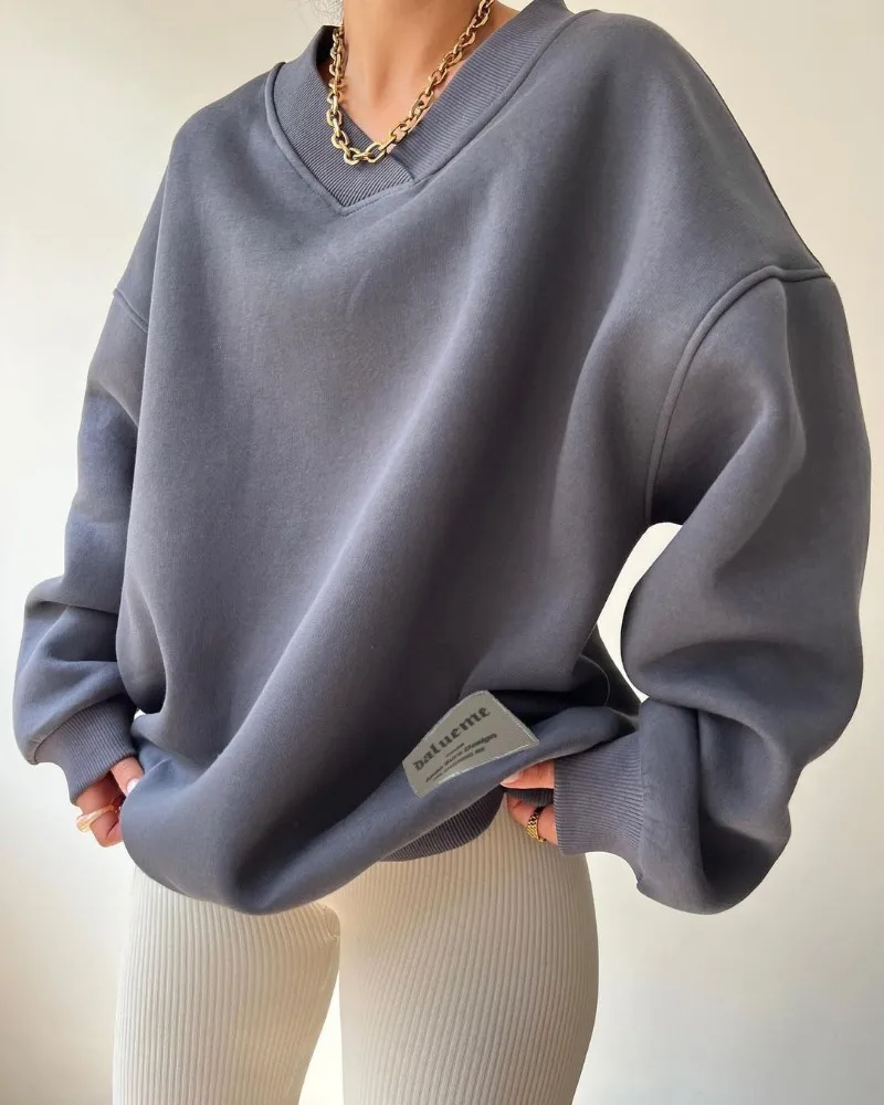 Spring Women Casual Solid Sweatshirts Fashion Long Sleeve Loose Hoodies Streetwear Winter Office Oversized Pullover Y2k Kpop