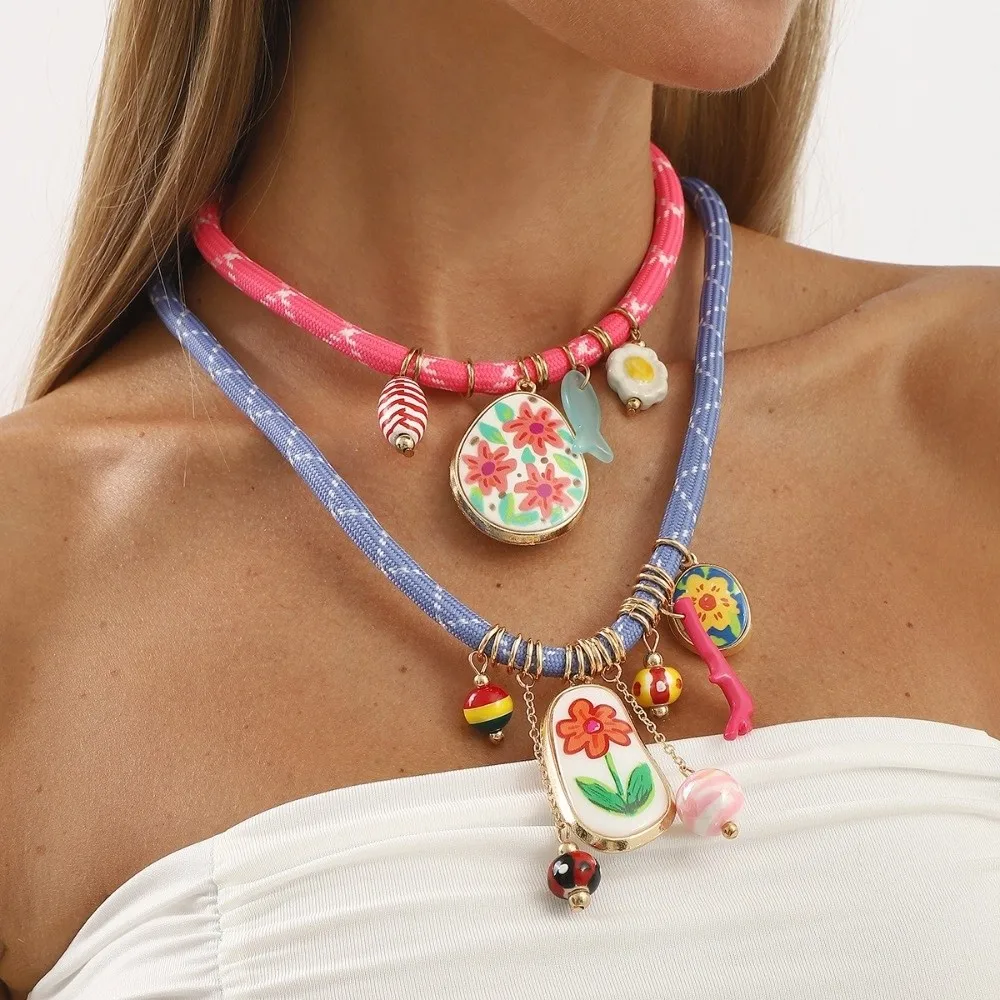 Fashionable Bohemian Multi-element Pendant Cute Flower Jewelry Gifts Collarbone Chain Colorful Neck Chain Beach