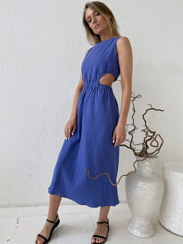 Bornladies Holiday long Dress Woman 100% Cotton Loose splicing Summer sleeveless Dress Casual Lady Dress 2023