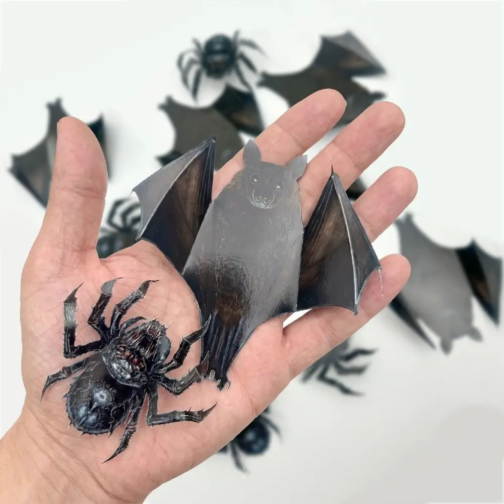 12PCS Multicolor Halloween Wall Stickers 3D Effect with Dot Adhesive 3D Bat Spider Wall Decals Colorful Pattern Photo Props