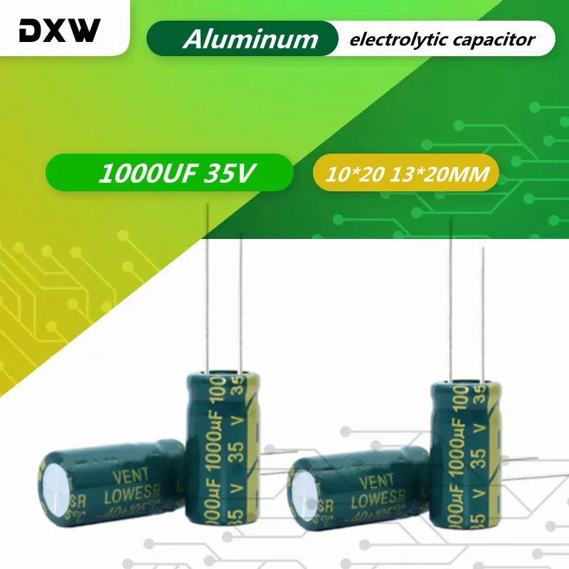 10pcs/lot 35V1000UF Low ESR/Impedance High Frequency 35v 1000UF Aluminum Electrolytic Capacitor Size 10*20 13*20 1000UF 20%