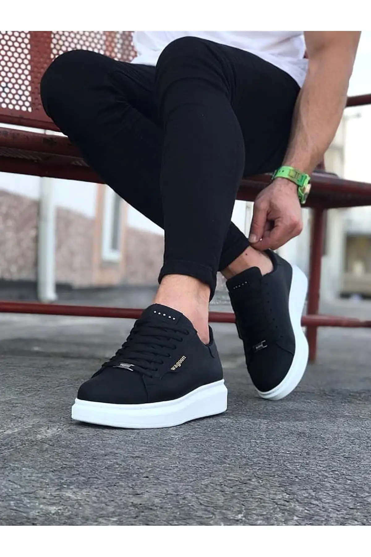 Wagon Men's Sneakers Sport Shoes Black Lace Up Closure Faux Leather Spring and Autumn Seasons Comfortable Slip On In 2022 Fashion Wedding Orthopedic Suit Unisex Light Odorless Breathable WG01