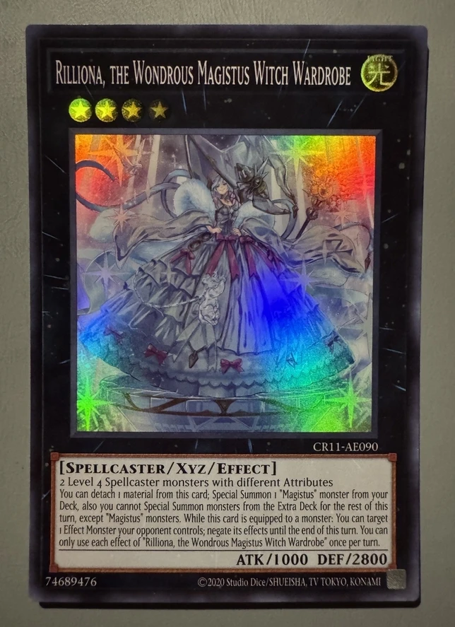 

Yugioh KONAMI Duel CR11-AE090 Rilliona, the Wondrous Magistus Witch Wardrobe Super Rare Asian English Collection Mint Card