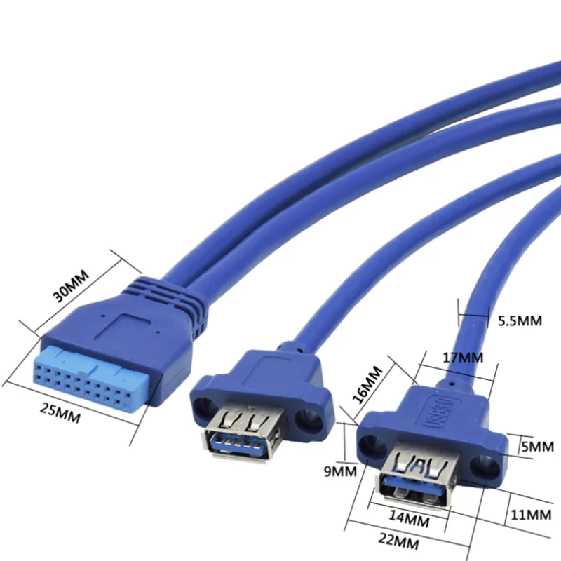 

USB3.0 Dual Port to 20pin female，USB 3.0 Female Screw Mount Panel Type to Motherboard 20Pin Cable PC Conversion cables