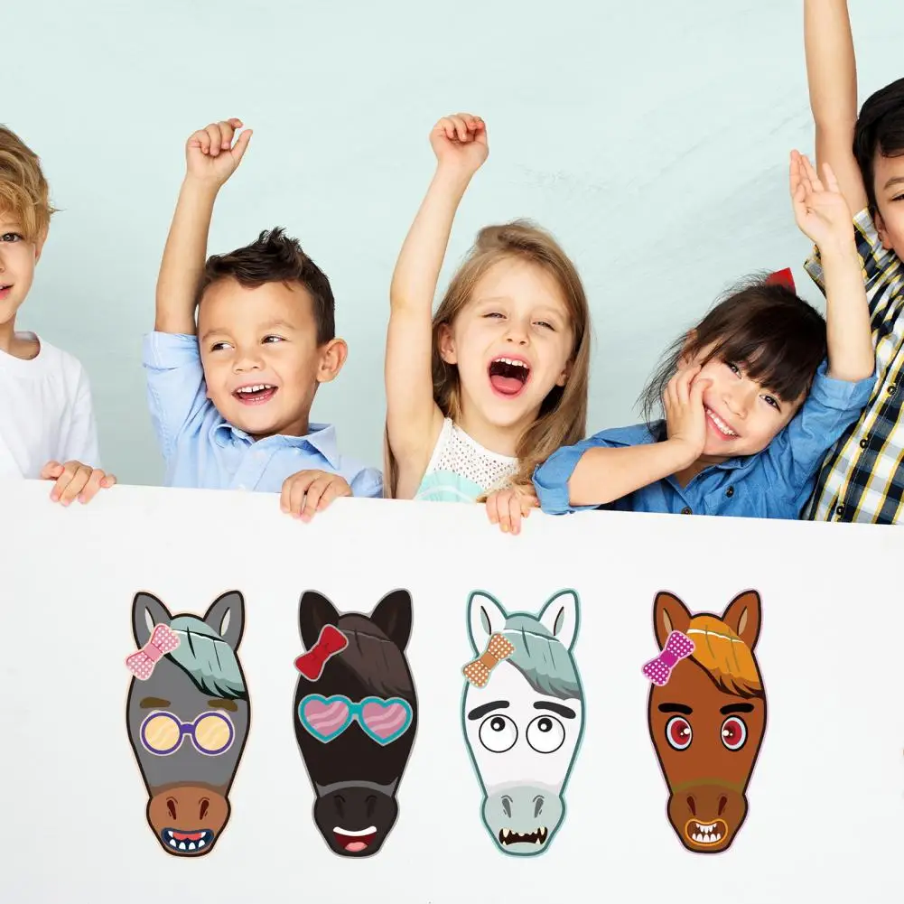 Stiker wajah ม้าน่ารักสำหรับเด็ก12แผ่นแบบทำหน้าสติกเกอร์เด็กงานฝีมือสนุกๆการศึกษาความคิดสร้างสรรค์สติกเกอร์ปริศนาศิลปะ