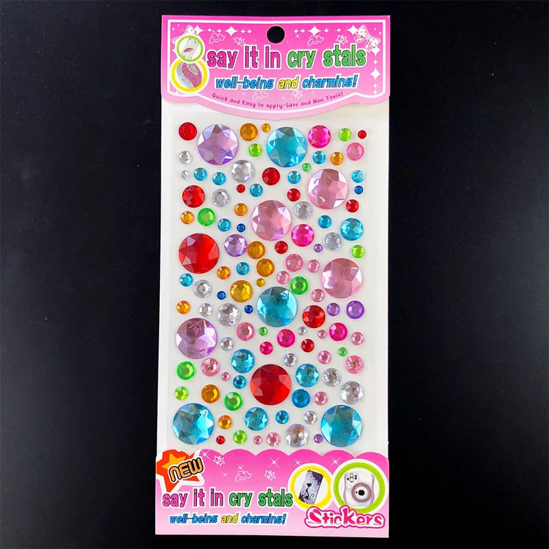 Pegatina de diamante para niños, 3D pegatina de cristal acrílico, flor de amor colorida, decoración de gemas redondas DIY, pegatinas para niña