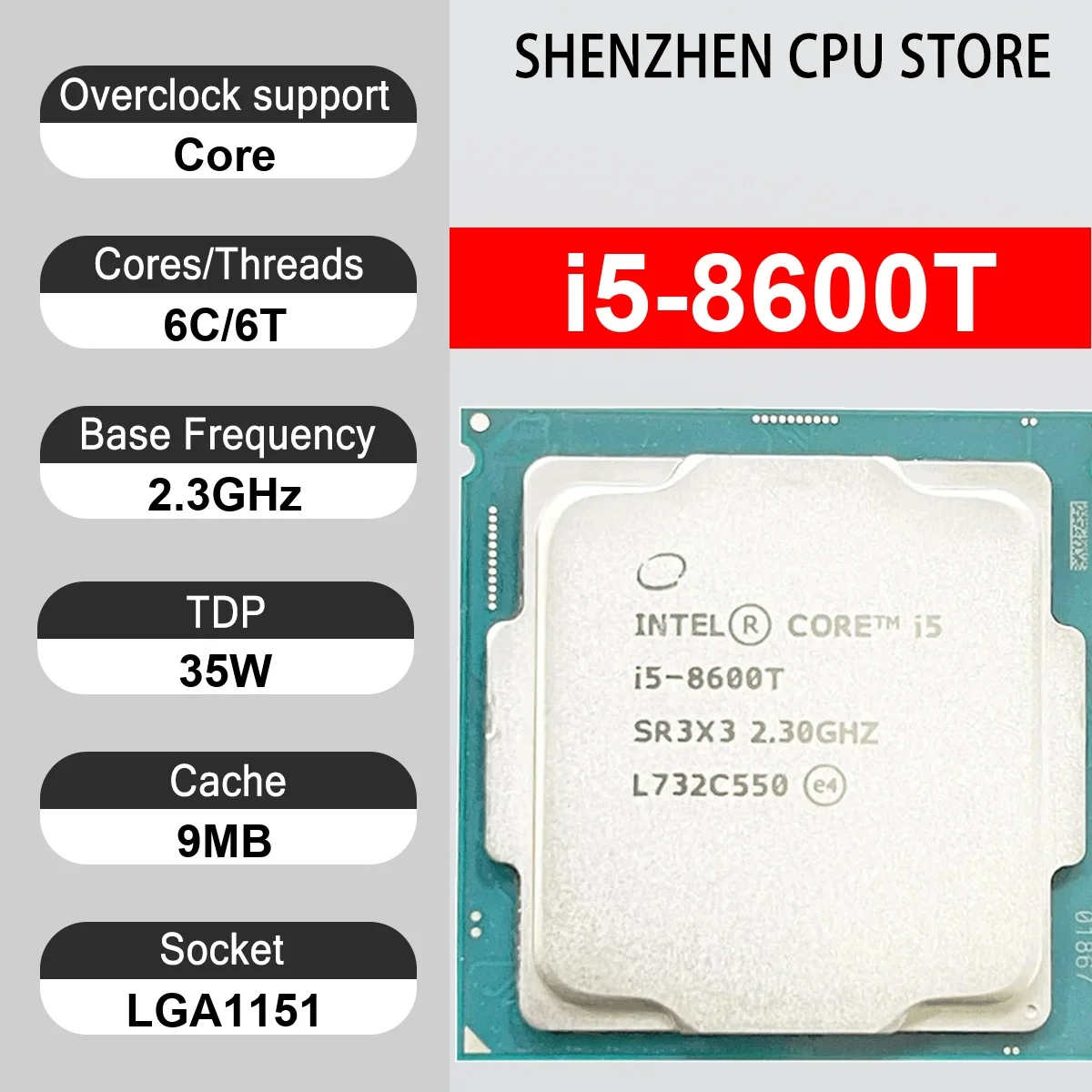 Intel Core i5-8600T 6 Core 6 Thread 2.30GHz 35W 9MB Cache 14nm LGA1151 SR3X3 DDR4-2666 MHz Coffee Lake UHD Graphics 630