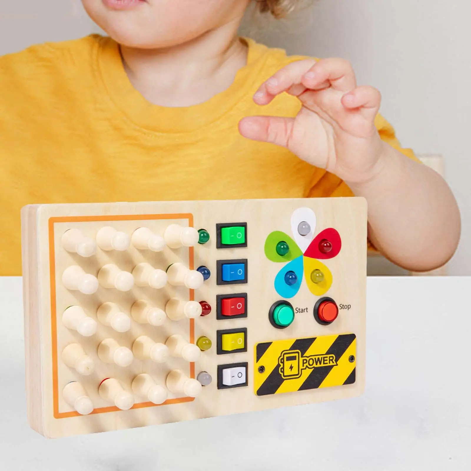 Wooden Busy Board Memory Chess Sensory Button Toy Preschool Activities Development Toy Fine Motor Skills with LED Light Switches