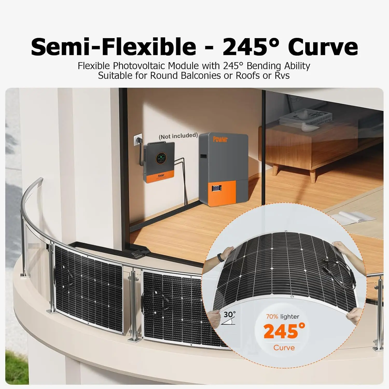 PowMr Powerful 150W Flexible Solar Panels 12V 18V Solar Cells Off-Grid 12V/24V System Solar Power PV Panel for Car RV Camping