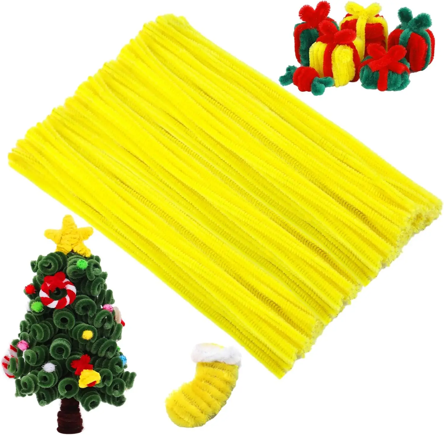 100Pcs Yellow Pipe Cleaners, Creative Craft Pipe Cleaners for Festivals DIY Hand Arts, Craft Supplies for Home DIY Handcraft