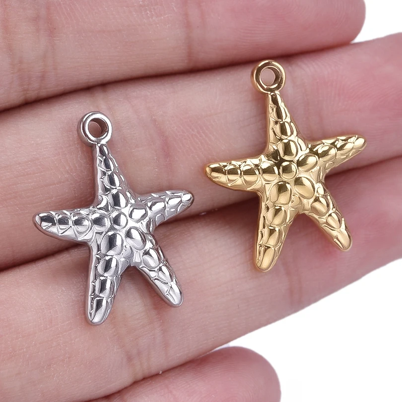 6pcs Stainless Steel Fashionable Versatile Starfish Pendant Non Oxidizable Diy Men Women Necklace Earring Pendant Accessories