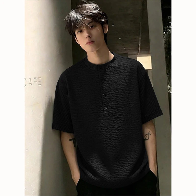 Summer Longlee Wind Henry Short-Sleeved Men's Sophisticated Loose-Tee Shirt- Versatile Top